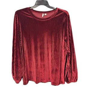 Cato Plus Women’s Ribbed Puff Sleeve Ruby Red  Velvet Tunic Top Sz 18/20